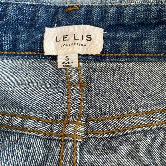 LE Lis Distressed Denim Jean Skirt w/ Fringe Hem Size S - Picture 4 of 7